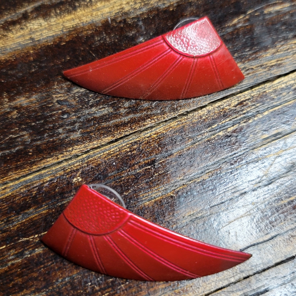 vintage 80s abstract red earrings